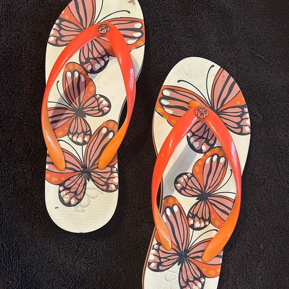 kate spade Shoes - Kate Spade ♠️ Butterfly Print Orange Flip Flops